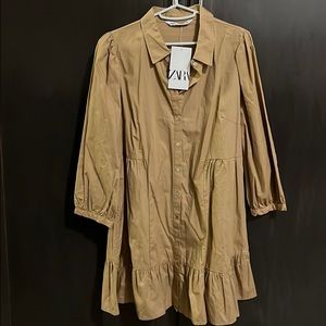 Zara Poplin shirt dress / large / light camel. New with tags.